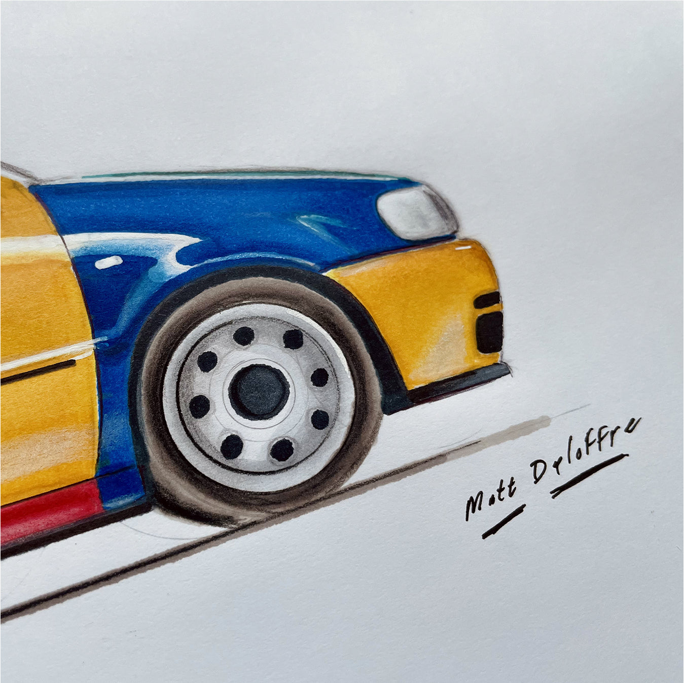 Partie avant d'un véhicule lors de la création d'une oeuvre par Matthieu Deloffre, alias La Voiture de Papa