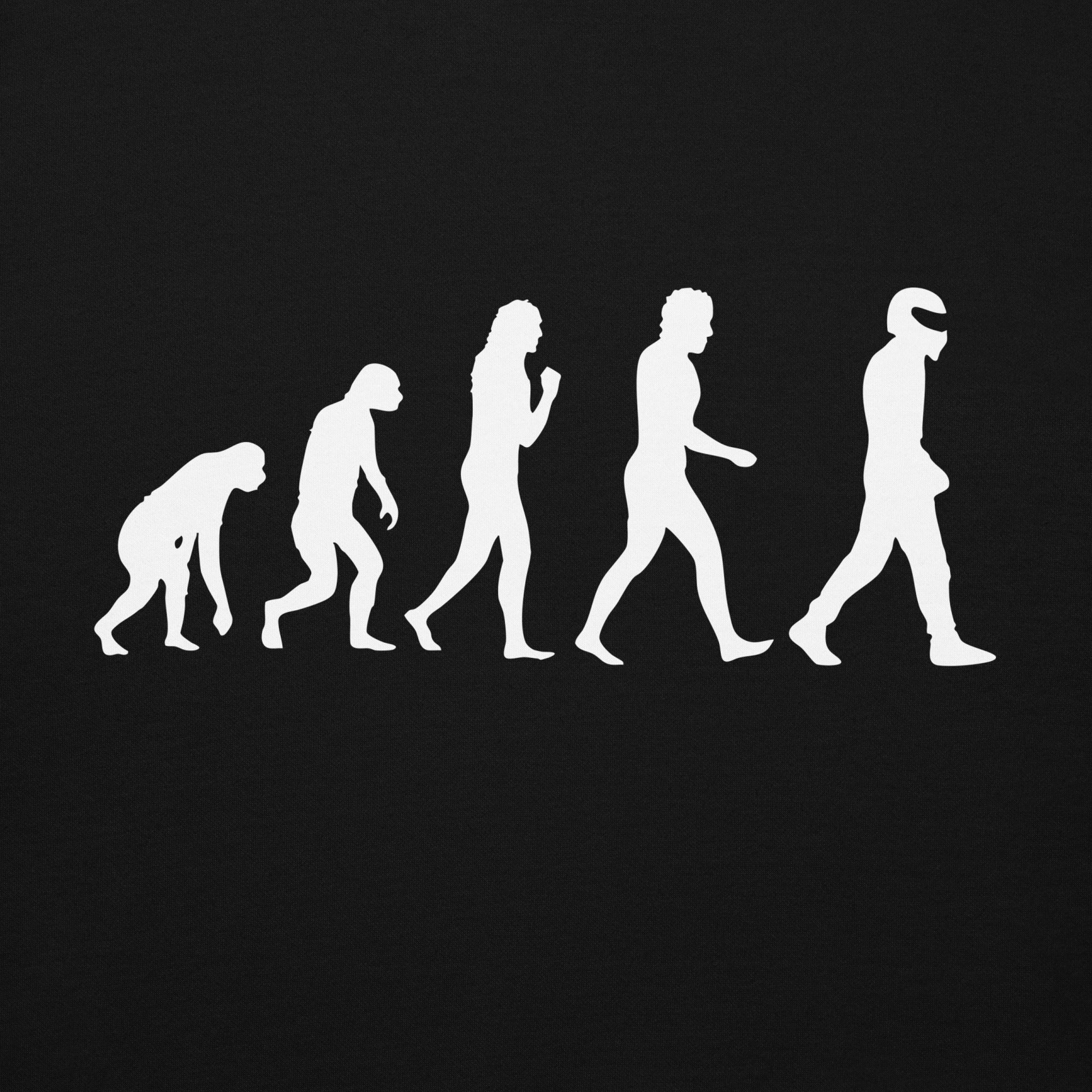 Sweat à capuche noir avec le motif de l'évolution du STIG, zoom sur le motif