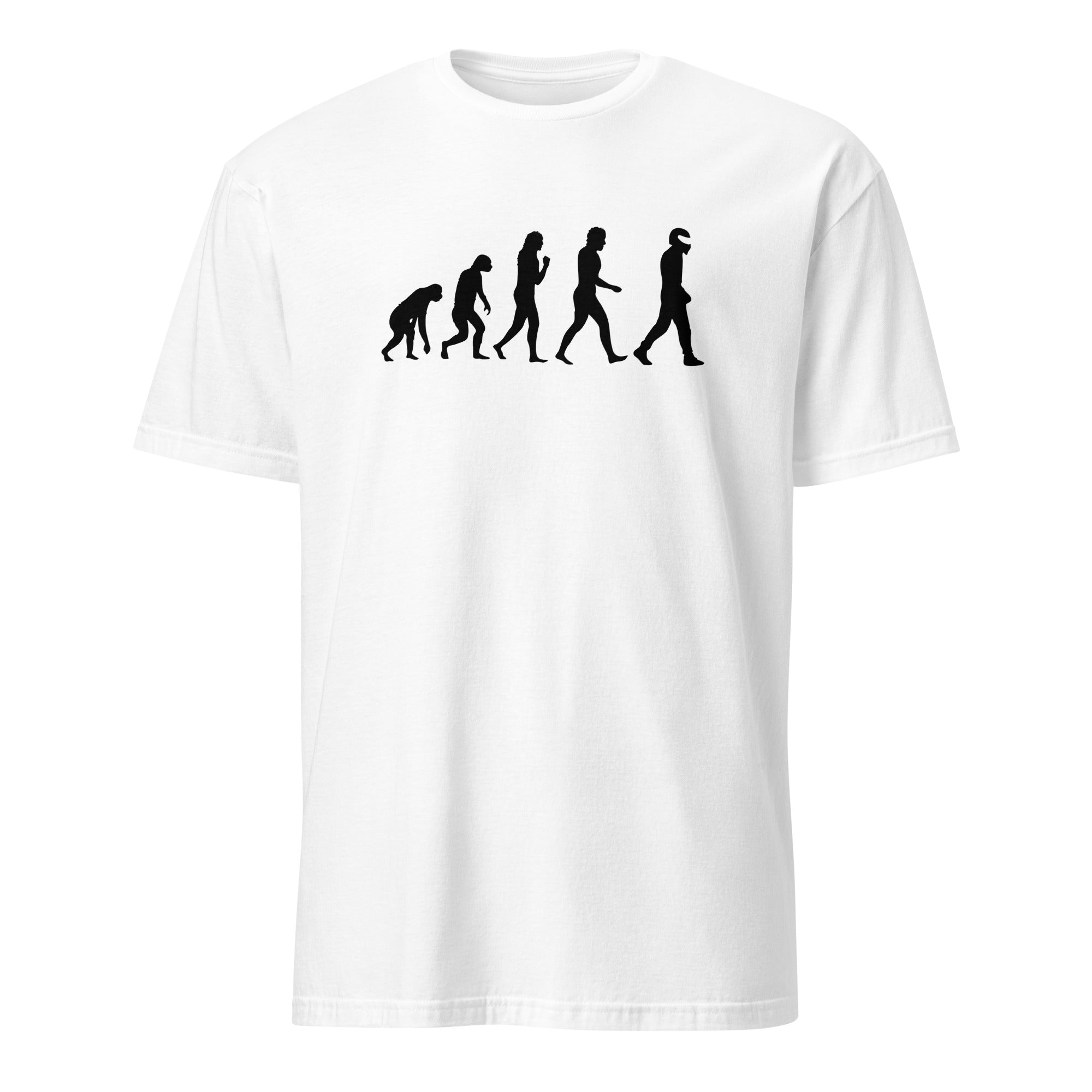 T-shirt blanc avec le design du STIG Évolution, personnage célèbre de Top Gear