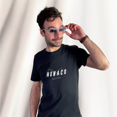 T-shirt noir avec le tracé du circuit de Monaco et des informations relatives aux exploits réalisés sur ce circuit