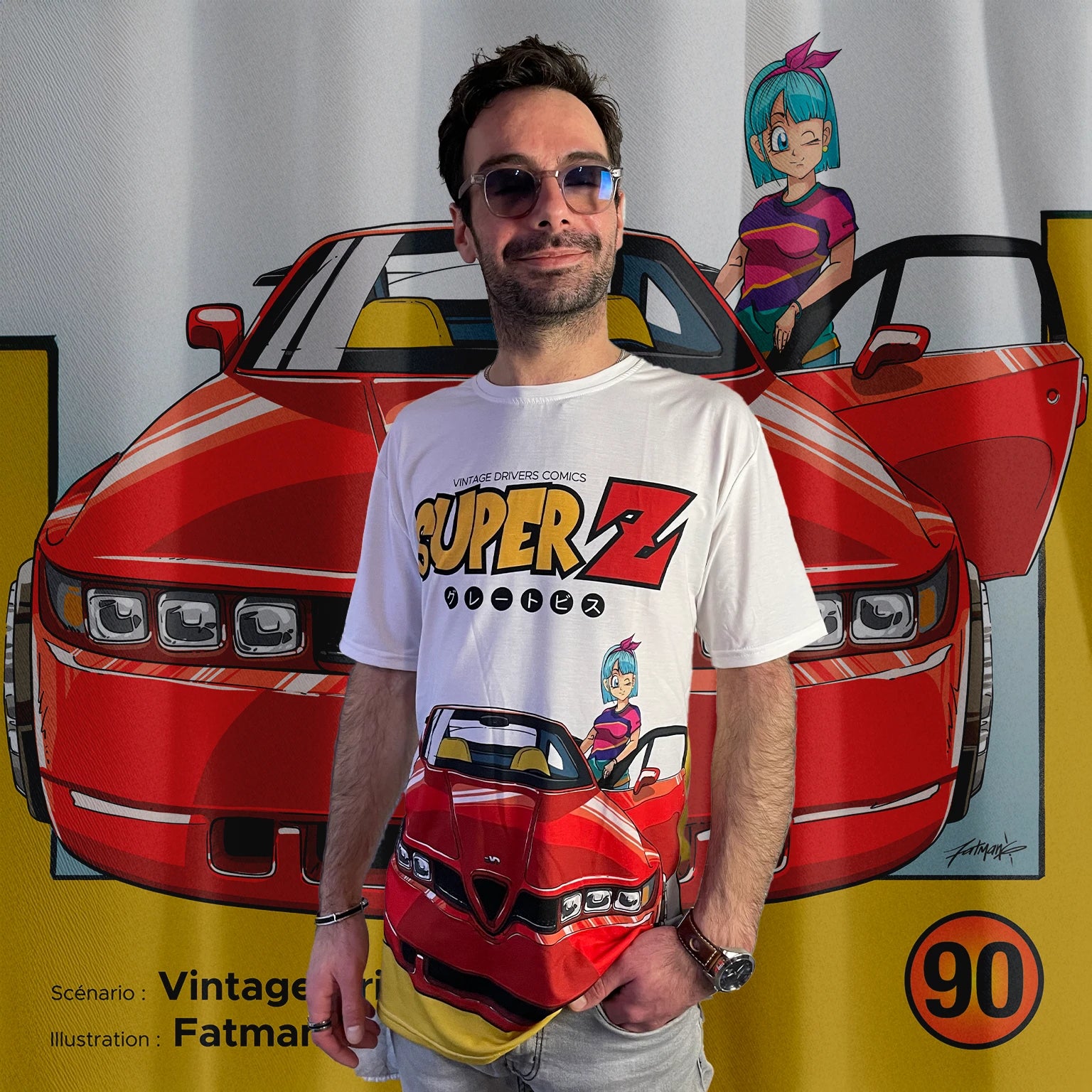 T-shirt qui reprend l'affiche représentant une Alfa Romeo SZ