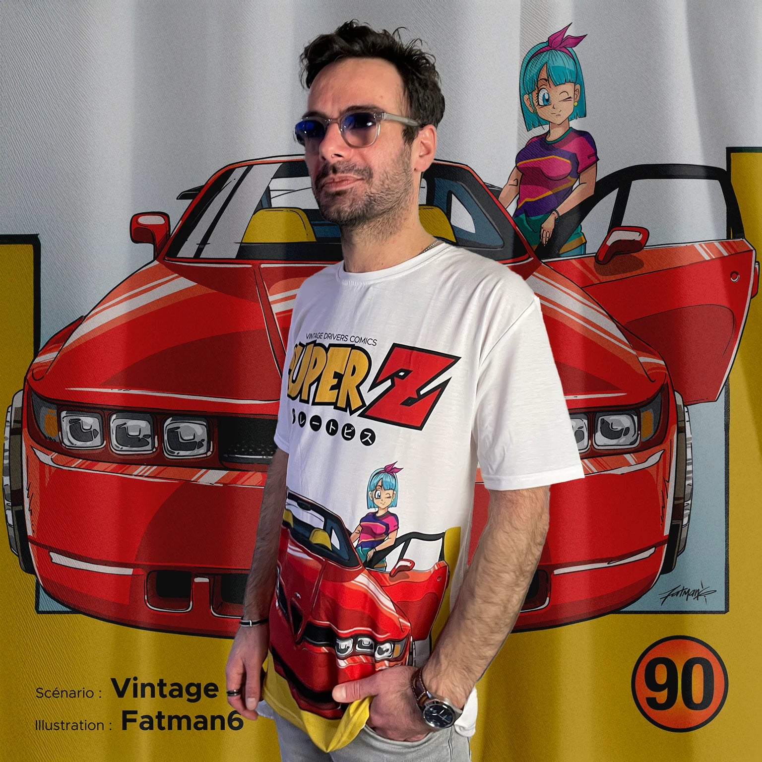 T-shirt qui reprend l'affiche représentant une Alfa Romeo SZ