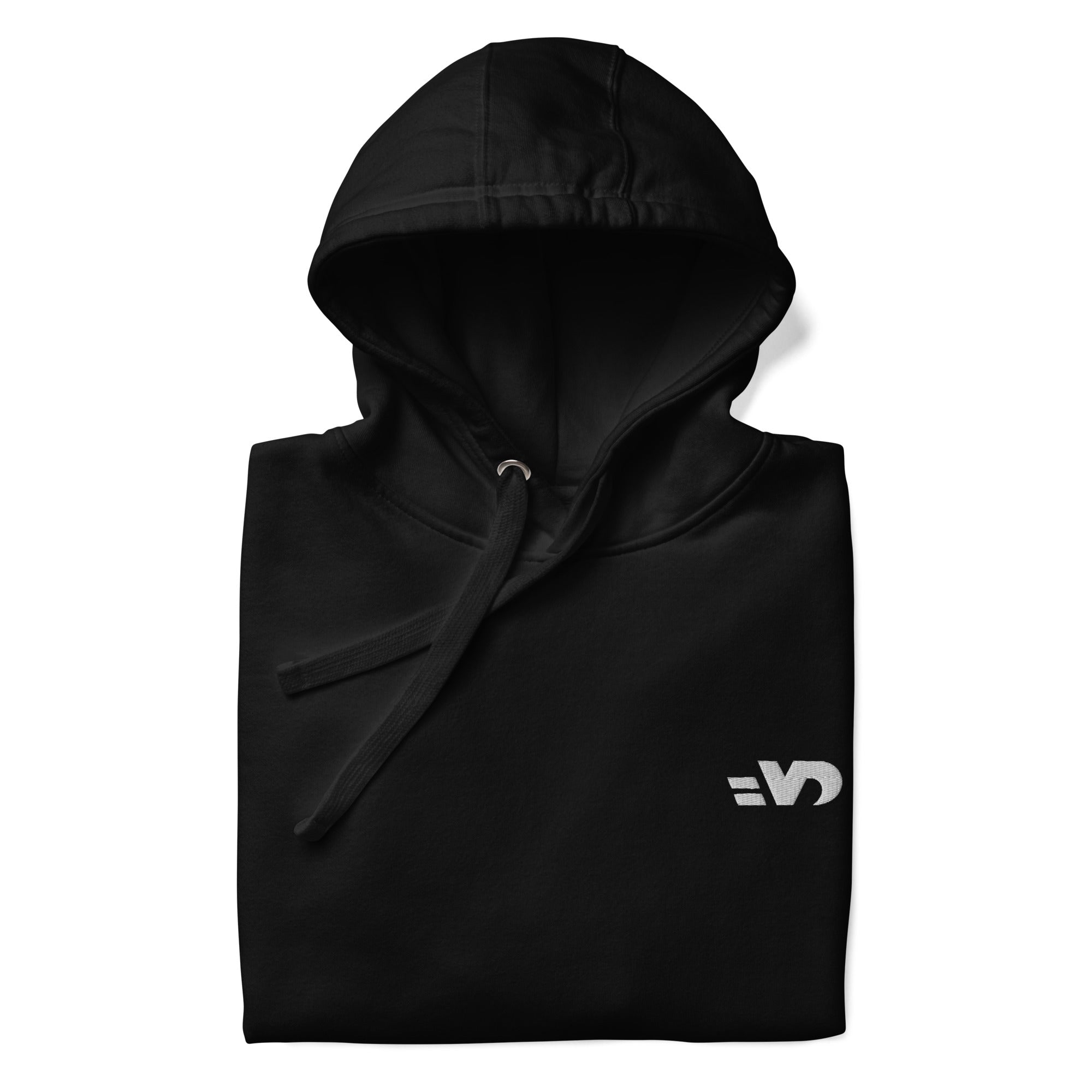 Sweat à capuche avec le logo simple VINTAGE DRIVERS brodé, couleur noir, plié avec capuche dépliée