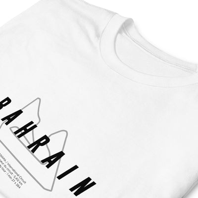 T-shirt blanc avec la représentation du circuit du Bahrain et quelques informations sur ce dernier