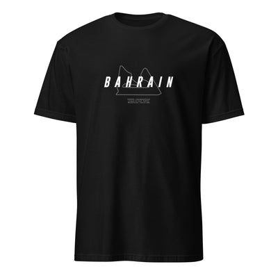 T-shirt noir avec la représentation du circuit du Bahrain et quelques informations sur ce dernier