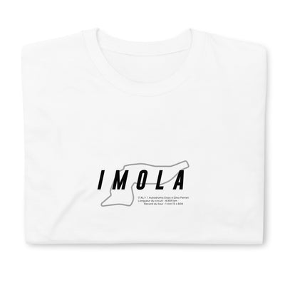T-shirt blanc plié avec motif visuel illustrant le circuit d'Imola