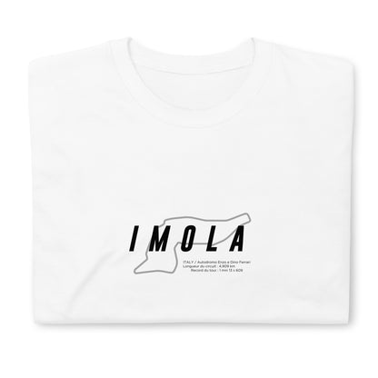 T-shirt blanc plié avec motif visuel illustrant le circuit d'Imola