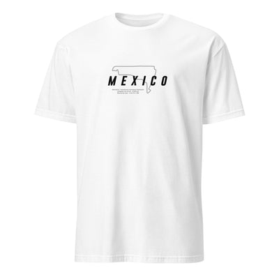 T-shirt blanc avec motif visuel illustrant le circuit de Mexico