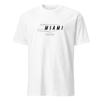 T-shirt blanc avec la représentation du circuit de Miami et quelques informations sur ce dernier