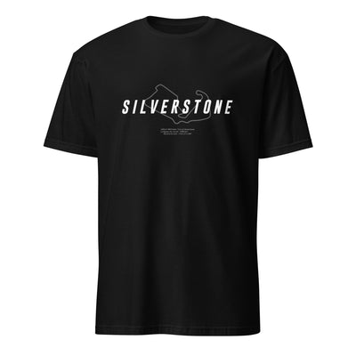 T-shirt noir avec la représentation du circuit de Silverstone et quelques informations sur ce dernier
