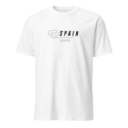 T-shirt blanc avec la représentation du circuit d'espagne et quelques informations sur ce dernier