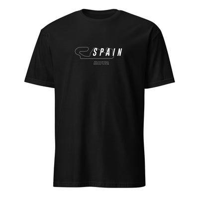 T-shirt noir avec la représentation du circuit d'espagne et quelques informations sur ce dernier