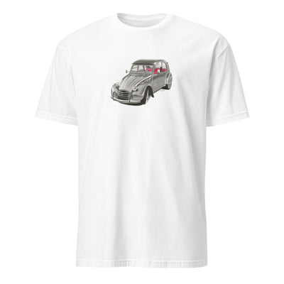 T-shirt blanc avec une illustration d'une Citroën 2CV grise